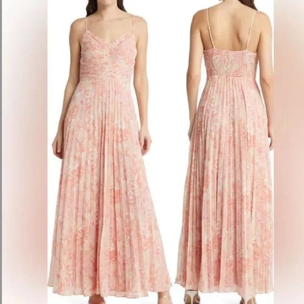 Chelsea 28 pink and peach floral pleated skirt maxi dress